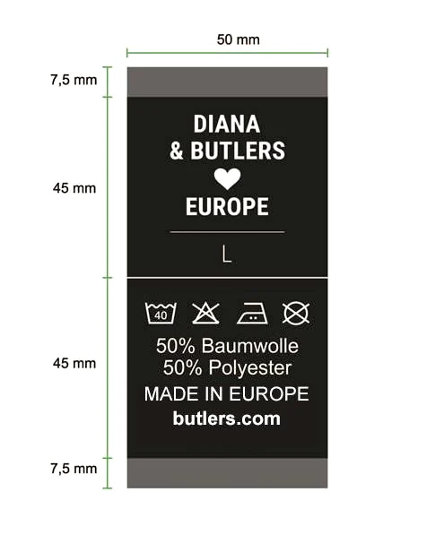 Technische Vorlage des BUTLERS Pflegeetiketts